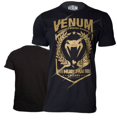 camiseta venum legends muay thai preto dourado